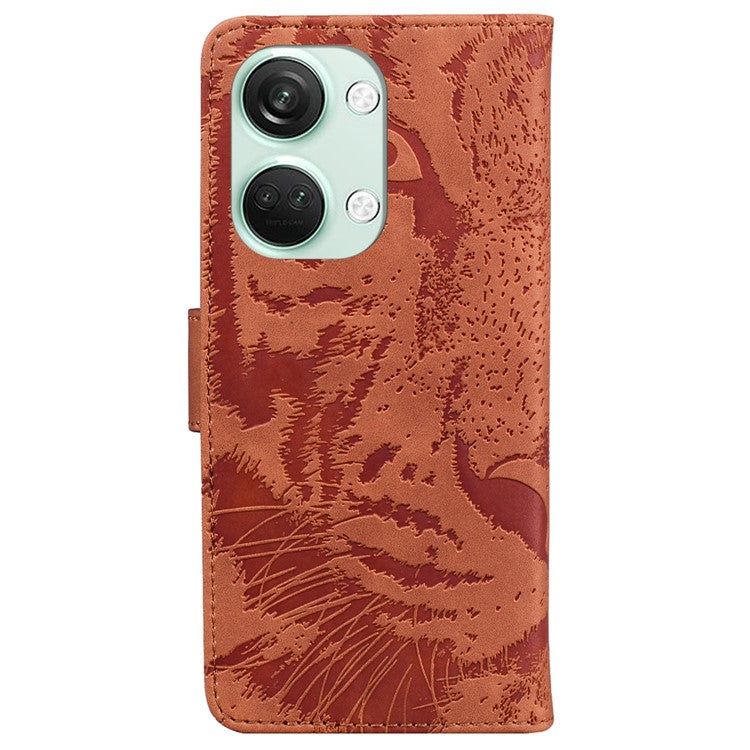 PU Leather Cover for OnePlus Nord 3 5G / Ace 2V Tiger Imprint Wallet Stand Phone Protective Shell - Brown
