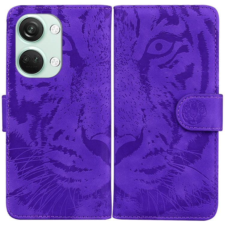PU Leather Cover for OnePlus Nord 3 5G / Ace 2V Tiger Imprint Wallet Stand Phone Protective Shell - Purple