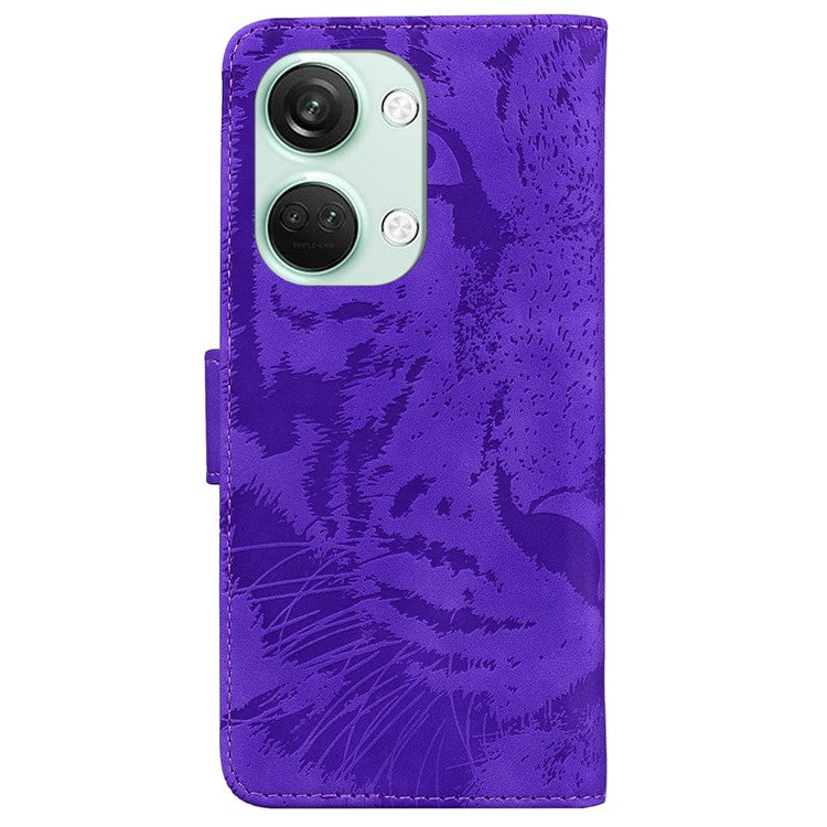 PU Leather Cover for OnePlus Nord 3 5G / Ace 2V Tiger Imprint Wallet Stand Phone Protective Shell - Purple