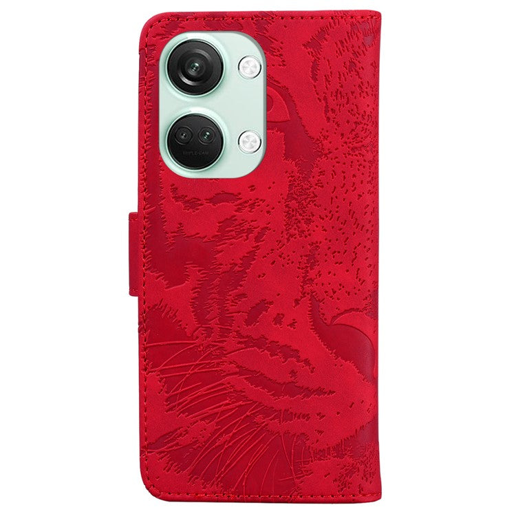 PU Leather Cover for OnePlus Nord 3 5G / Ace 2V Tiger Imprint Wallet Stand Phone Protective Shell - Red