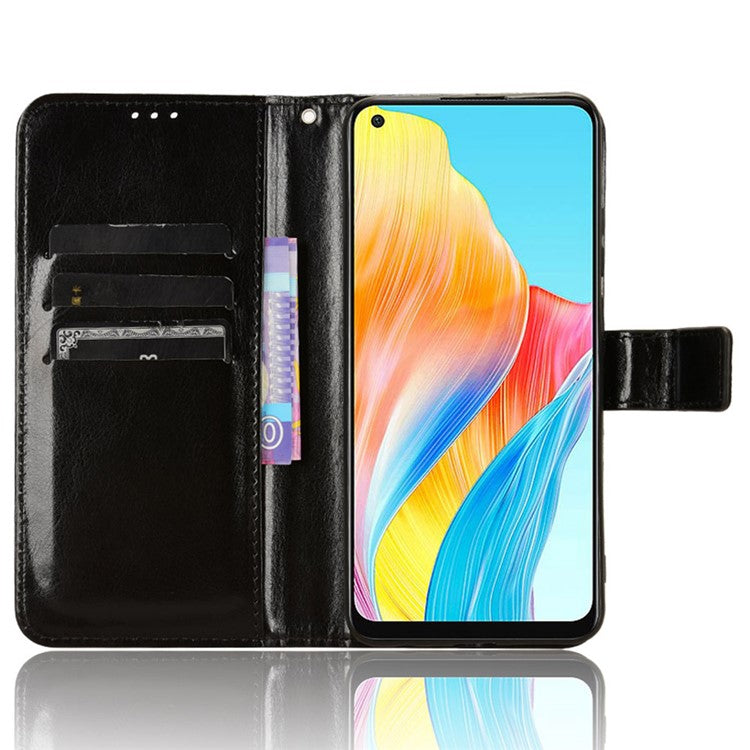 Wallet PU Leather Phone Cover for Oppo A58 4G , Crazy Horse Texture Stand Phone Case - Black