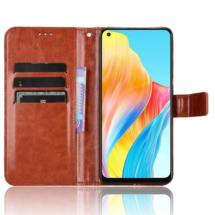 Wallet PU Leather Phone Cover for Oppo A58 4G , Crazy Horse Texture Stand Phone Case - Brown
