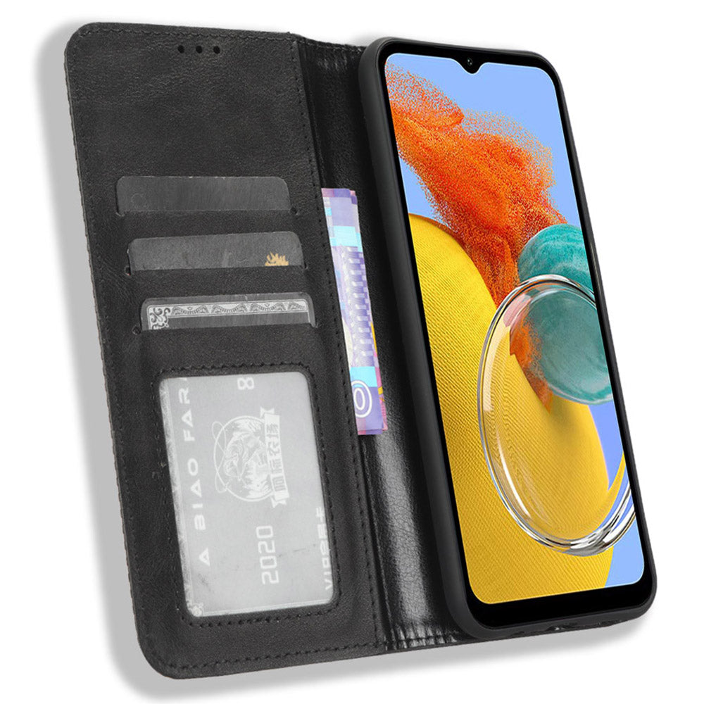 For Samsung Galaxy F34 5G / M34 5G Wallet Retro PU Leather Case Stand Protective Phone Cover - Black