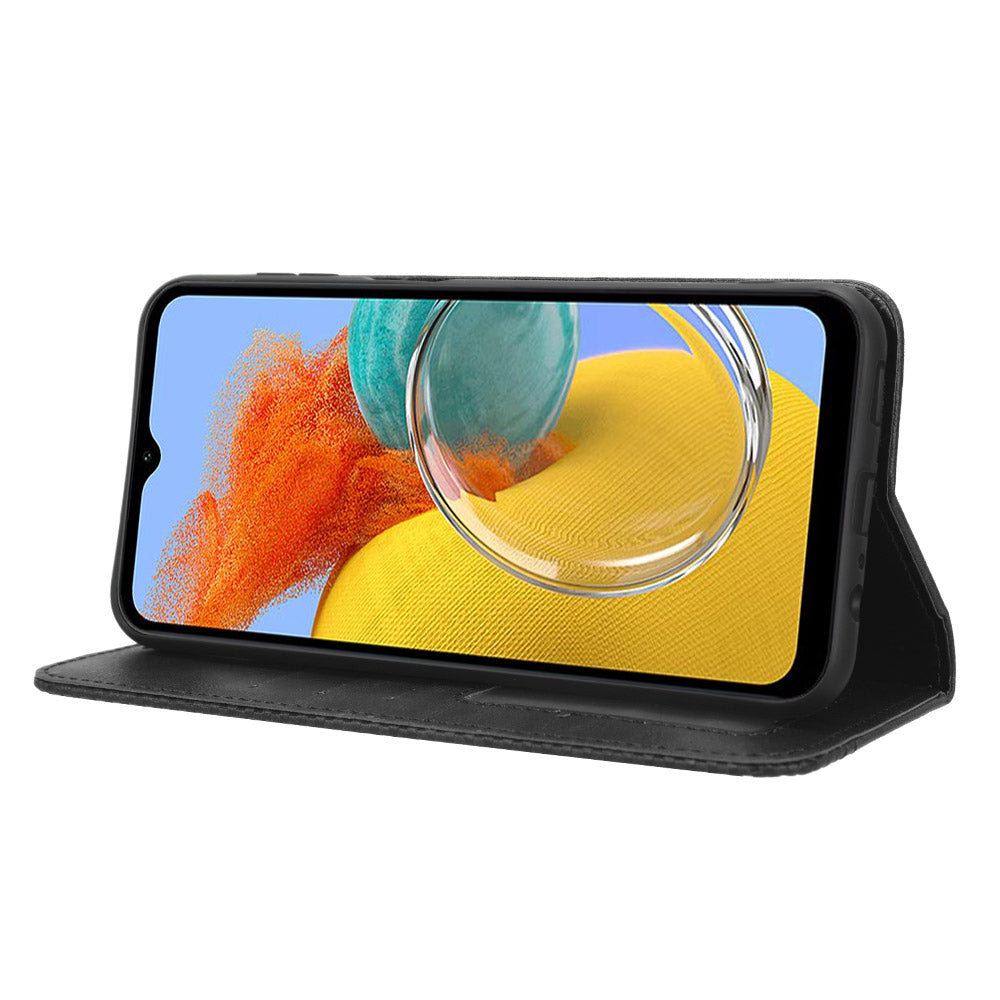 For Samsung Galaxy F34 5G / M34 5G Wallet Retro PU Leather Case Stand Protective Phone Cover - Black