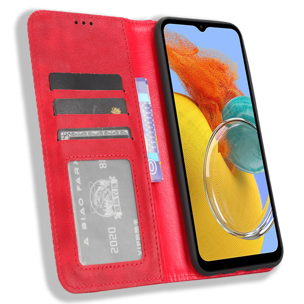 For Samsung Galaxy F34 5G / M34 5G Wallet Retro PU Leather Case Stand Protective Phone Cover - Red