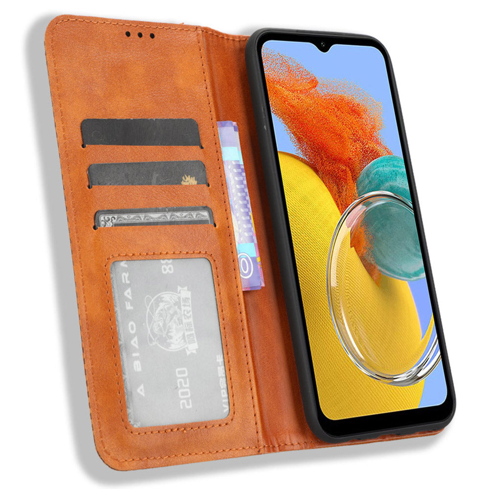 For Samsung Galaxy F34 5G / M34 5G Wallet Retro PU Leather Case Stand Protective Phone Cover - Brown