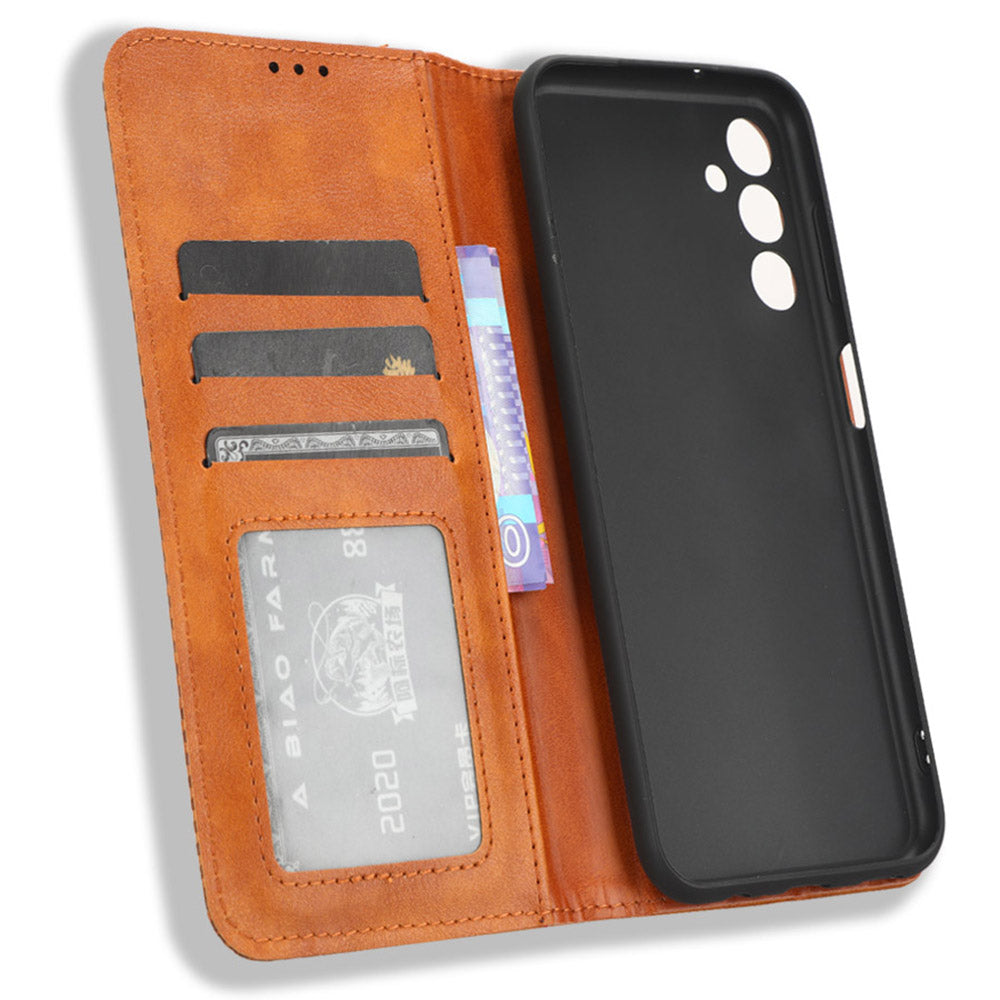 For Samsung Galaxy F34 5G / M34 5G Wallet Retro PU Leather Case Stand Protective Phone Cover - Brown