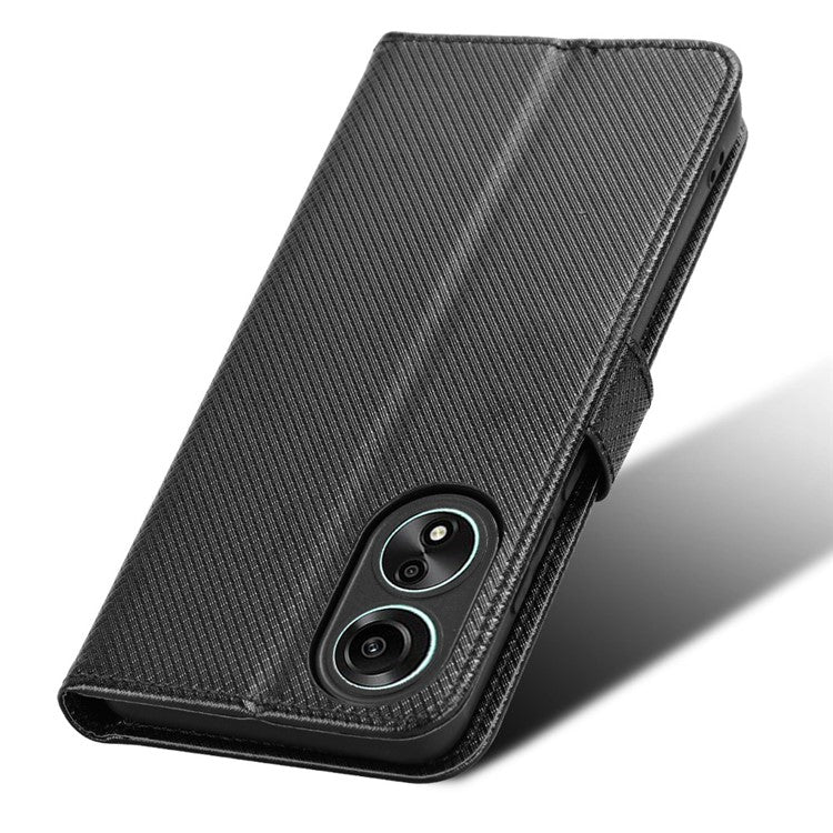 PU Leather Wallet Case for Oppo A58 4G , Diamond Texture Drop-proof Stand Phone Cover - Black