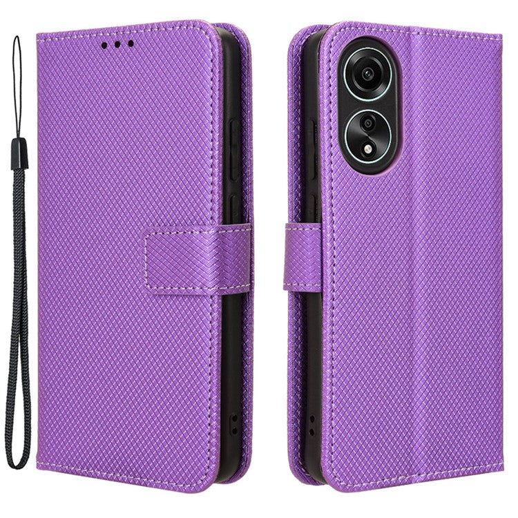PU Leather Wallet Case for Oppo A58 4G , Diamond Texture Drop-proof Stand Phone Cover - Purple