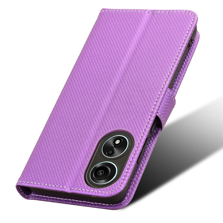 PU Leather Wallet Case for Oppo A58 4G , Diamond Texture Drop-proof Stand Phone Cover - Purple