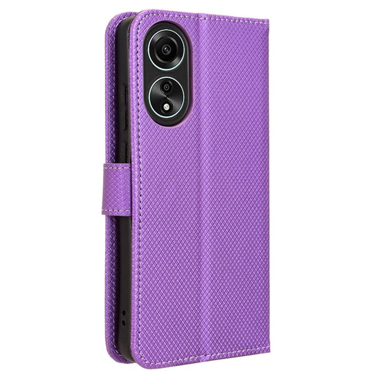 PU Leather Wallet Case for Oppo A58 4G , Diamond Texture Drop-proof Stand Phone Cover - Purple
