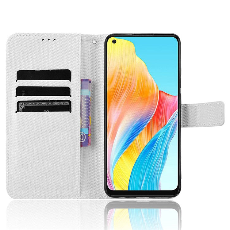 PU Leather Wallet Case for Oppo A58 4G , Diamond Texture Drop-proof Stand Phone Cover - White