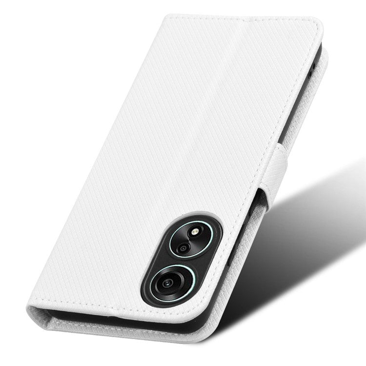 PU Leather Wallet Case for Oppo A58 4G , Diamond Texture Drop-proof Stand Phone Cover - White