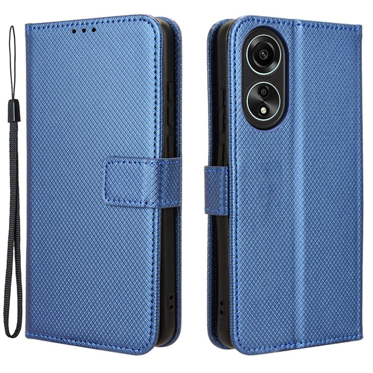 PU Leather Wallet Case for Oppo A58 4G , Diamond Texture Drop-proof Stand Phone Cover - Blue