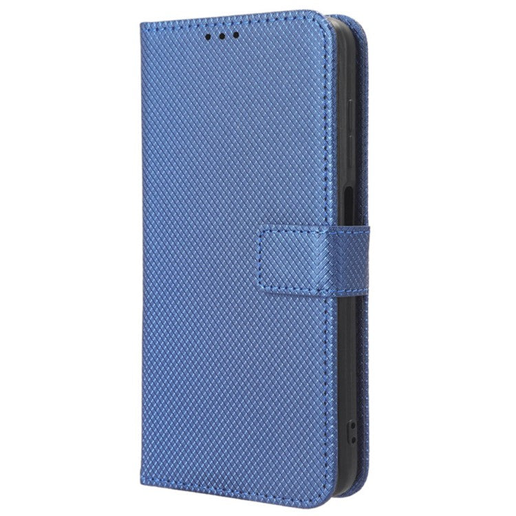 PU Leather Wallet Case for Oppo A58 4G , Diamond Texture Drop-proof Stand Phone Cover - Blue