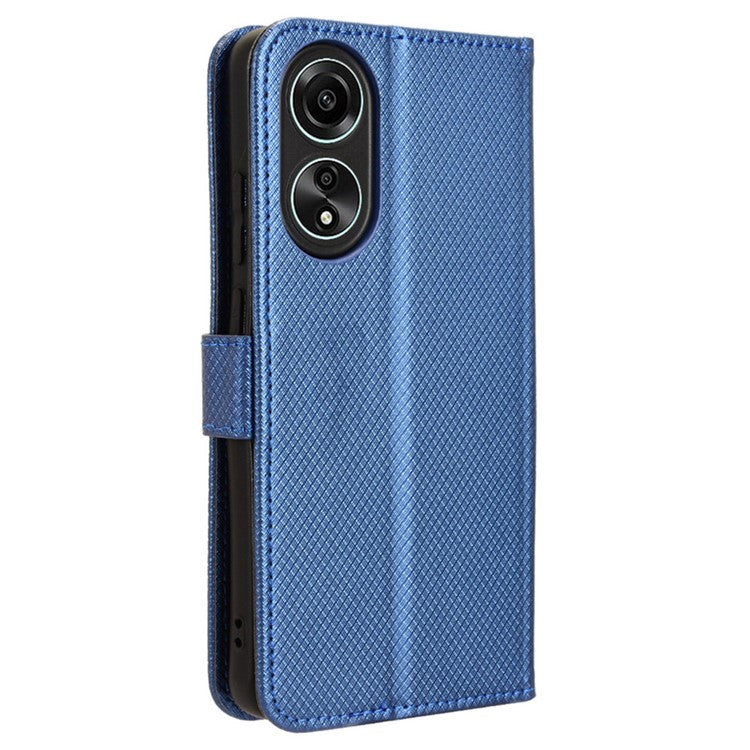 PU Leather Wallet Case for Oppo A58 4G , Diamond Texture Drop-proof Stand Phone Cover - Blue