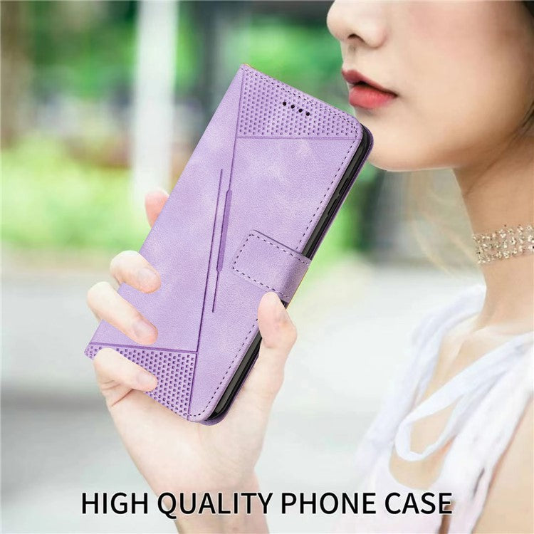 Triangle Imprinted Phone Case for Samsung Galaxy M53 5G PU Leather Flip Stand Wallet Cover with Strap - Purple