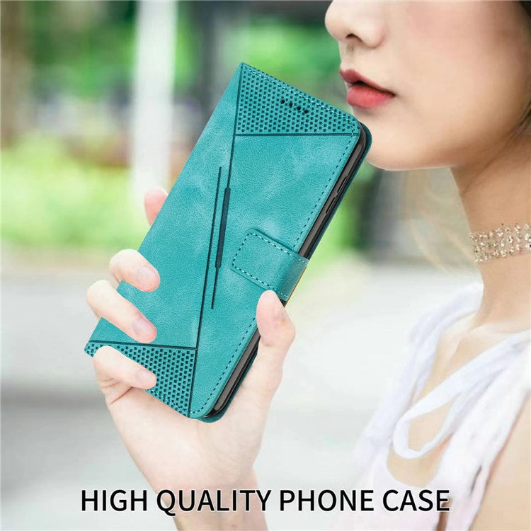 Triangle Imprinted Phone Case for Samsung Galaxy M53 5G PU Leather Flip Stand Wallet Cover with Strap - Green