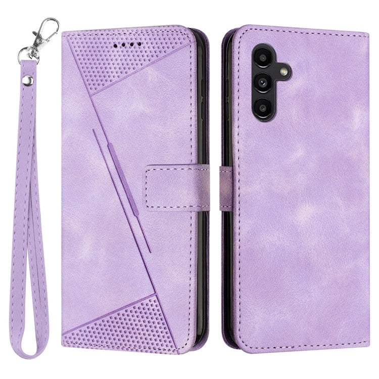 For Samsung Galaxy M54 5G / F54 5G Leather Wallet Drop-proof Phone Cover Triangle Imprint Stand Shell with Strap - Purple