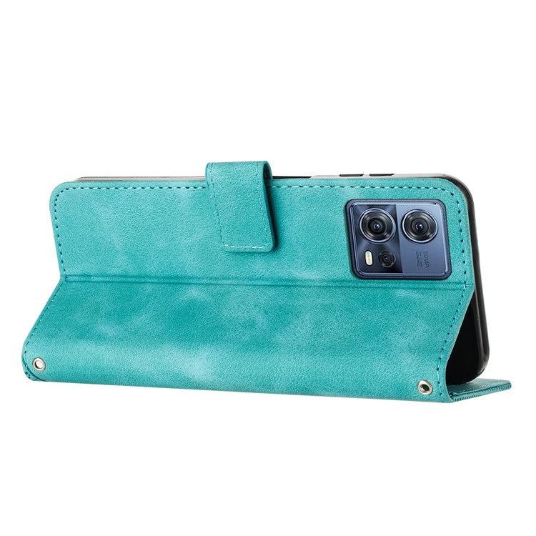 For Motorola Moto S30 Pro 5G / Edge 30 Fusion 5G Triangle Imprinted Cover Leather Cell Phone Wallet Stand Case with Strap - Green