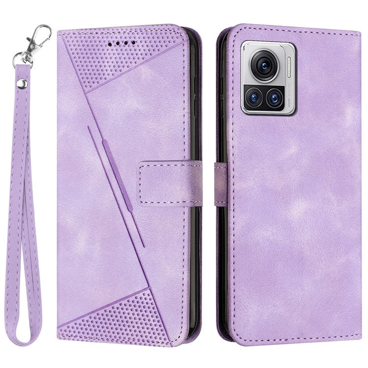 Leather Cover for Motorola Moto X30 Pro 5G / Edge 30 Ultra 5G , Triangle Imprint Wallet Stand Anti-drop Phone Case with Strap - Purple