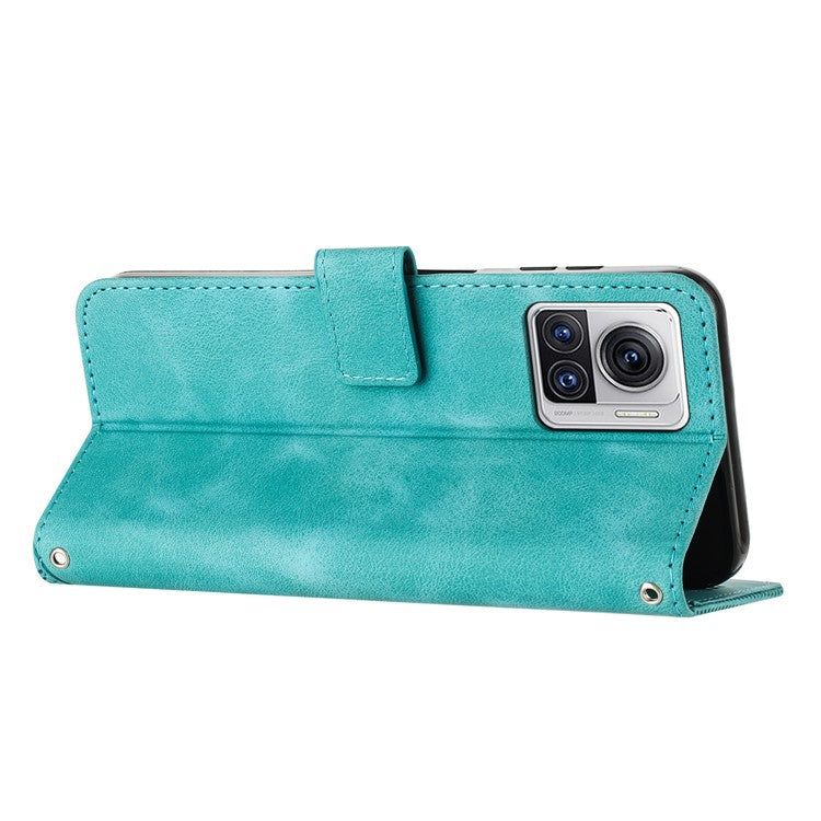 Leather Cover for Motorola Moto X30 Pro 5G / Edge 30 Ultra 5G , Triangle Imprint Wallet Stand Anti-drop Phone Case with Strap - Green