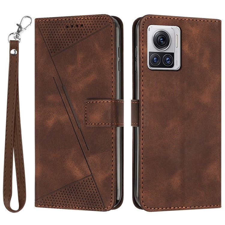 Leather Cover for Motorola Moto X30 Pro 5G / Edge 30 Ultra 5G , Triangle Imprint Wallet Stand Anti-drop Phone Case with Strap - Brown