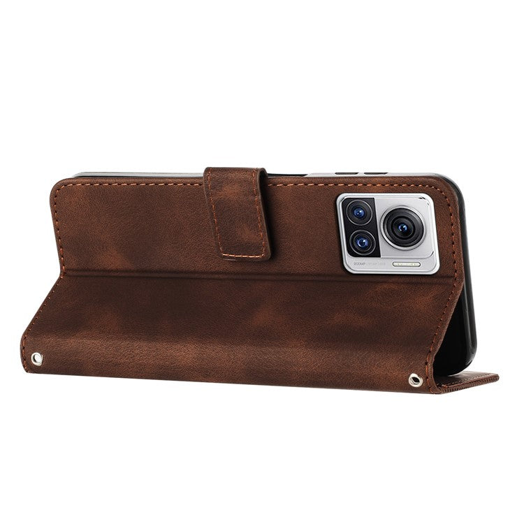 Leather Cover for Motorola Moto X30 Pro 5G / Edge 30 Ultra 5G , Triangle Imprint Wallet Stand Anti-drop Phone Case with Strap - Brown