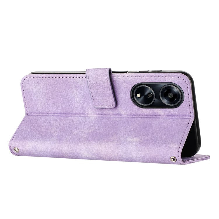 Wallet Phone Cover for Oppo A1 5G / A98 5G / F23 5G , Triangle Imprinted PU Leather+TPU Stand Case with Strap - Purple