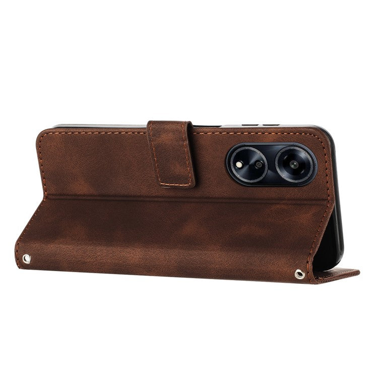 Wallet Phone Cover for Oppo A1 5G / A98 5G / F23 5G , Triangle Imprinted PU Leather+TPU Stand Case with Strap - Brown