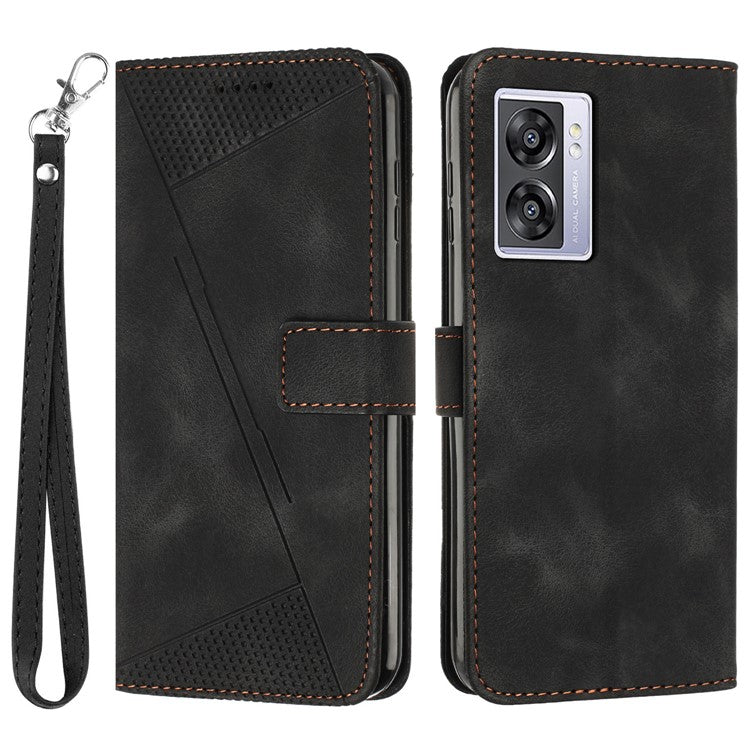 For Oppo A57 (2022) 5G / A77 5G / A57 4G / A57e 4G / A57s 4G / A77 4G / A77s 4G / Realme V23 5G / OnePlus Nord N20 SE 4G Imprinted Leather Phone Stand Wallet Case - Black