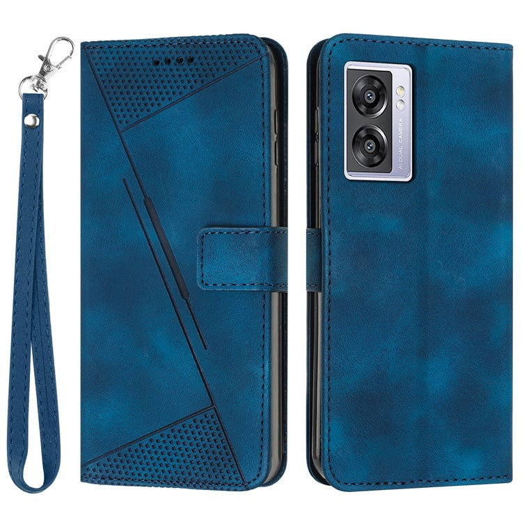 For Oppo A57 (2022) 5G / A77 5G / A57 4G / A57e 4G / A57s 4G / A77 4G / A77s 4G / Realme V23 5G / OnePlus Nord N20 SE 4G Imprinted Leather Phone Stand Wallet Case - Sapphire
