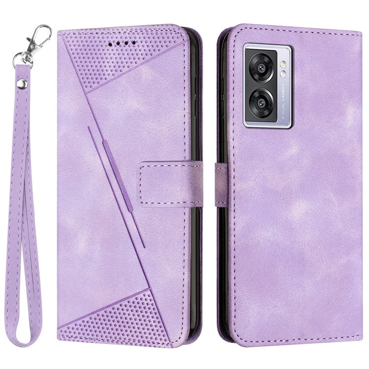 For Oppo A57 (2022) 5G / A77 5G / A57 4G / A57e 4G / A57s 4G / A77 4G / A77s 4G / Realme V23 5G / OnePlus Nord N20 SE 4G Imprinted Leather Phone Stand Wallet Case - Purple