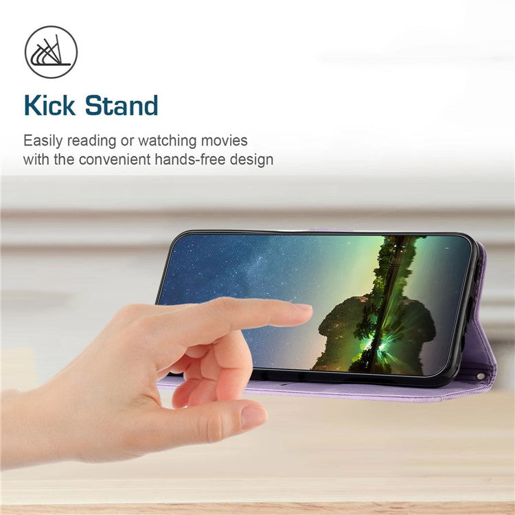 For Oppo A57 (2022) 5G / A77 5G / A57 4G / A57e 4G / A57s 4G / A77 4G / A77s 4G / Realme V23 5G / OnePlus Nord N20 SE 4G Imprinted Leather Phone Stand Wallet Case - Purple