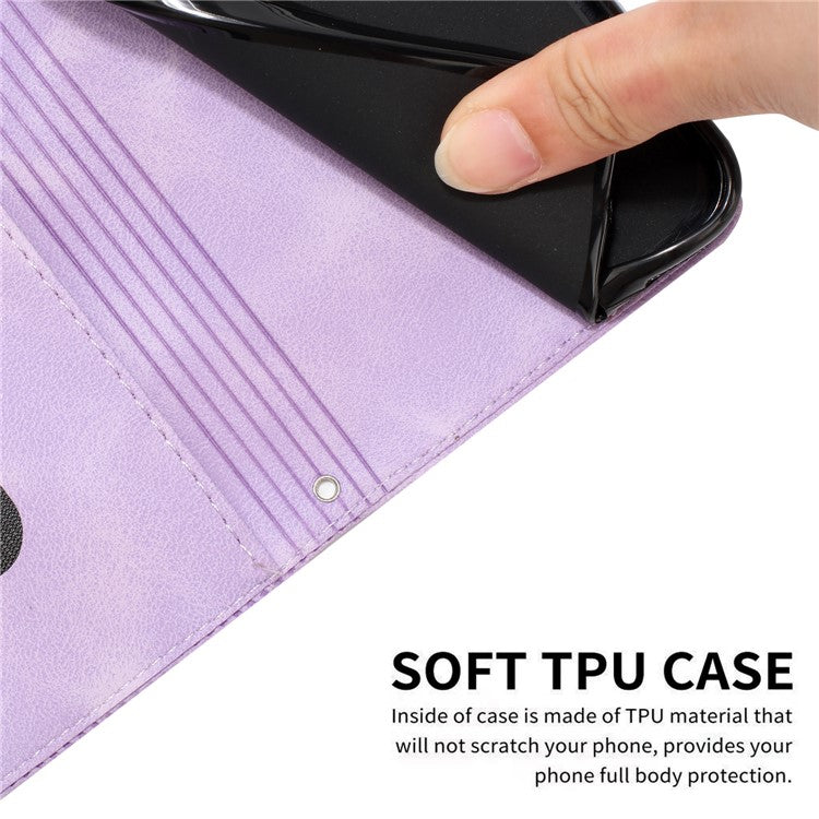For Oppo A57 (2022) 5G / A77 5G / A57 4G / A57e 4G / A57s 4G / A77 4G / A77s 4G / Realme V23 5G / OnePlus Nord N20 SE 4G Imprinted Leather Phone Stand Wallet Case - Purple
