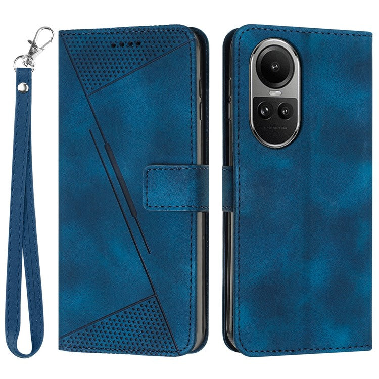 PU Leather+TPU Phone Cover for Oppo Reno10 5G (Global) / Reno10 Pro 5G (Global) , Triangle Imprinted Stand Wallet Case with Strap - Sapphire