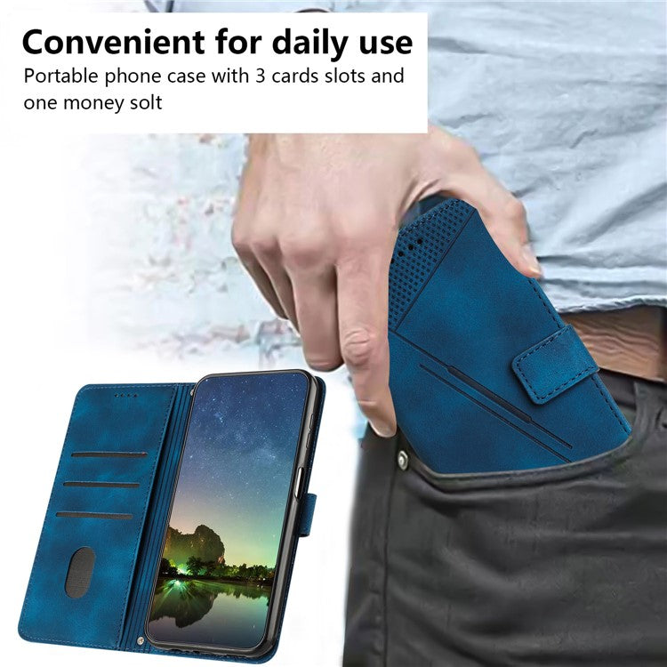 PU Leather+TPU Phone Cover for Oppo Reno10 5G (Global) / Reno10 Pro 5G (Global) , Triangle Imprinted Stand Wallet Case with Strap - Sapphire
