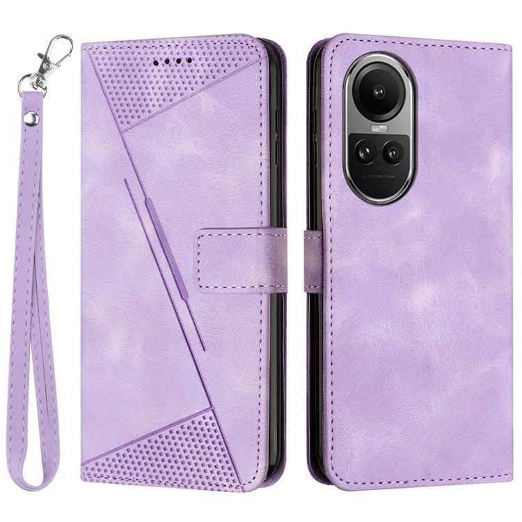 PU Leather+TPU Phone Cover for Oppo Reno10 5G (Global) / Reno10 Pro 5G (Global) , Triangle Imprinted Stand Wallet Case with Strap - Purple