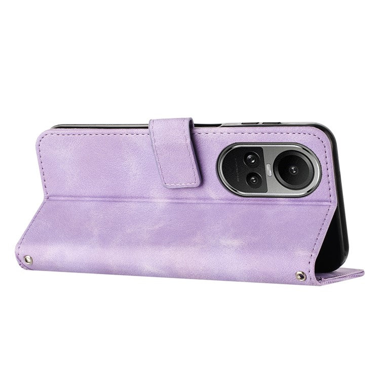 PU Leather+TPU Phone Cover for Oppo Reno10 5G (Global) / Reno10 Pro 5G (Global) , Triangle Imprinted Stand Wallet Case with Strap - Purple