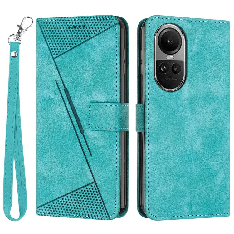 PU Leather+TPU Phone Cover for Oppo Reno10 5G (Global) / Reno10 Pro 5G (Global) , Triangle Imprinted Stand Wallet Case with Strap - Green