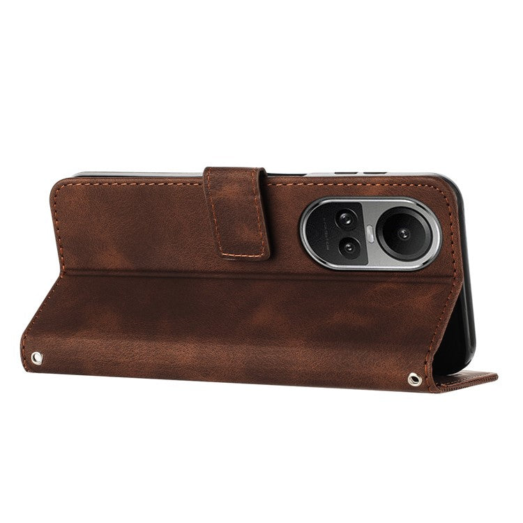 PU Leather+TPU Phone Cover for Oppo Reno10 5G (Global) / Reno10 Pro 5G (Global) , Triangle Imprinted Stand Wallet Case with Strap - Brown