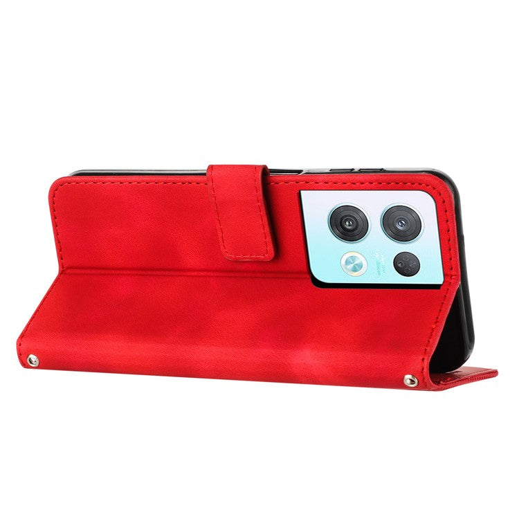 Phone Cover for Oppo Reno8 Pro 5G (Global Version) / Reno8 Pro+ (China) 5G PU Leather+TPU Triangle Imprinted Stand Wallet Case - Red