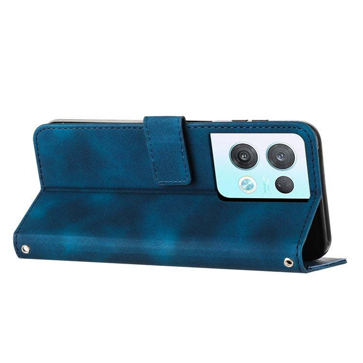 Phone Cover for Oppo Reno8 Pro 5G (Global Version) / Reno8 Pro+ (China) 5G PU Leather+TPU Triangle Imprinted Stand Wallet Case - Sapphire