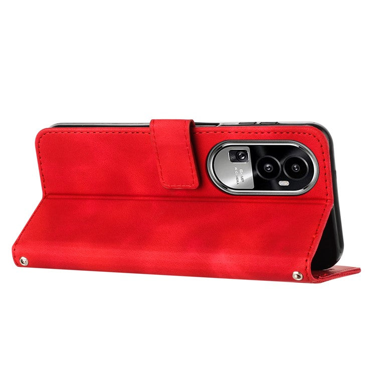 Phone Cover for Oppo Reno10 Pro+ 5G Anti-fall PU Leather+TPU Triangle Imprinted Stand Wallet Case - Red