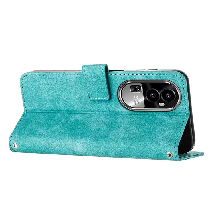 Phone Cover for Oppo Reno10 Pro+ 5G Anti-fall PU Leather+TPU Triangle Imprinted Stand Wallet Case - Green