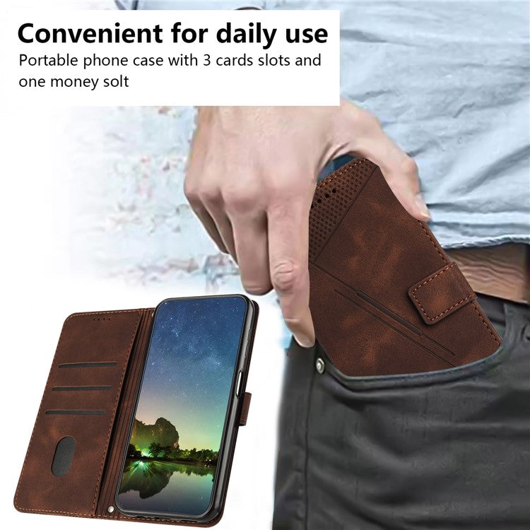 For Honor X8 5G / X6 4G / Play6C 4G Cell Phone Case Leather Triangle Imprint Wallet Stand Cover with Strap - Brown