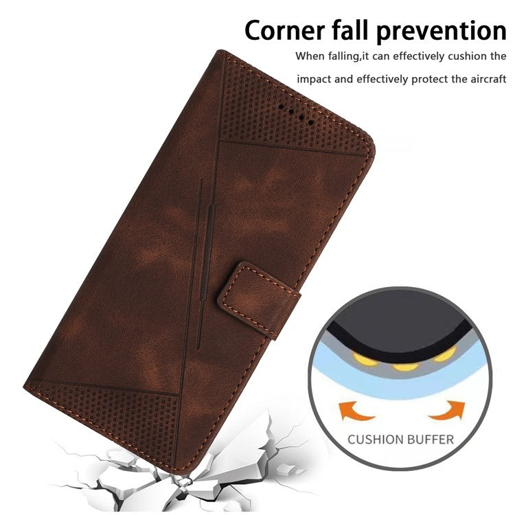 For Honor X8 5G / X6 4G / Play6C 4G Cell Phone Case Leather Triangle Imprint Wallet Stand Cover with Strap - Brown