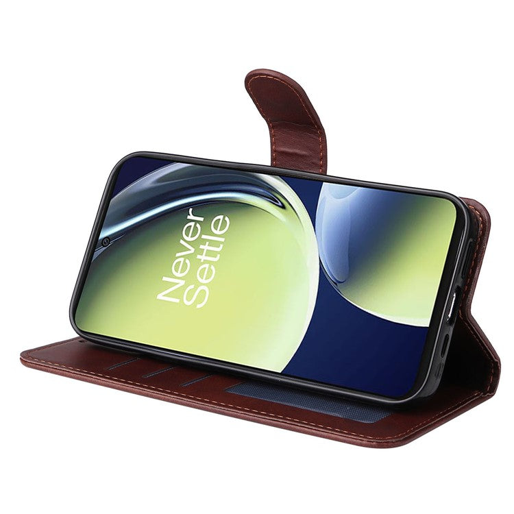Wallet Stand Case for OnePlus Nord CE 3 Lite 5G / N30 5G / Oppo K11x 5G PU Leather Calf Texture Phone Cover - Brown
