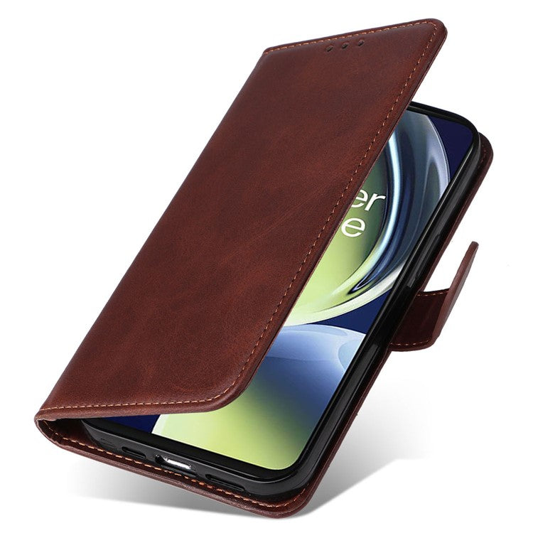 Wallet Stand Case for OnePlus Nord CE 3 Lite 5G / N30 5G / Oppo K11x 5G PU Leather Calf Texture Phone Cover - Brown