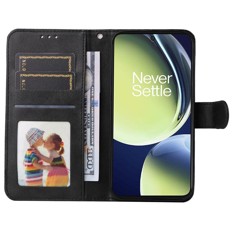 Wallet Stand Case for OnePlus Nord CE 3 Lite 5G / N30 5G / Oppo K11x 5G PU Leather Calf Texture Phone Cover - Black